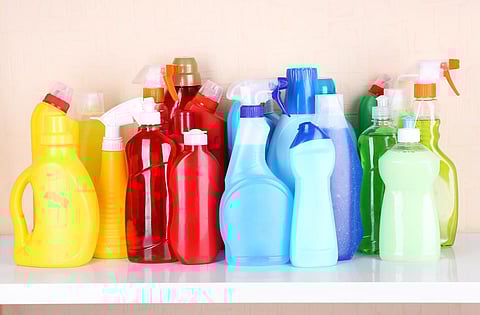 Cleaning products on shelf