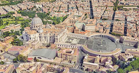 Neighborhood of St. Peter's Basilica in Vatican Italy from the height of the flight. Europe