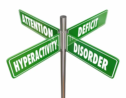 ADHD Attendtion Deficit Hyperactivity Disorder 4 Road Signs Words 3d Render Illustration