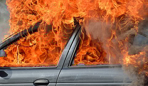 Photo of a burning car