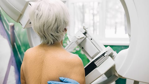 Senior woman having mammogram
