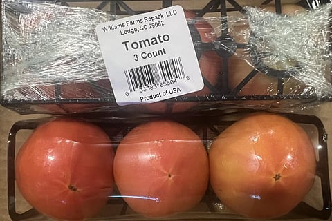A photo of the affected tomatoes from Williams Farms Repack LLC