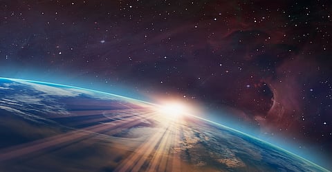 Planet Earth with a spectacular sunset "Elements of this image furnished by NASA"