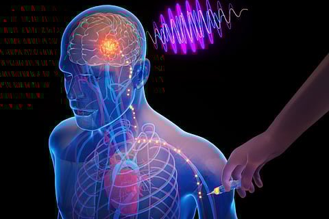 Microscopic bioelectronic devices could one day travel through the body’s circulatory system and autonomously self-implant in a target region of the brain. These “circulatronics” can be wirelessly powered to provide focused electrical stimulation to a precise region of the brain.