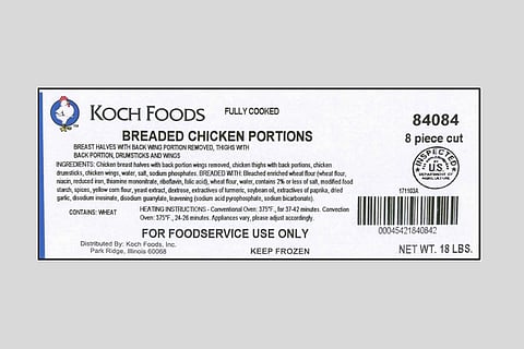 A photo of the affected product label