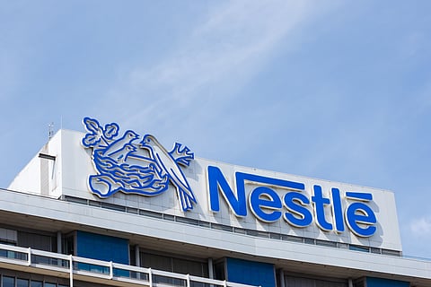 German headquarters of Nestle corporation with logo in Frankfurt, Germany