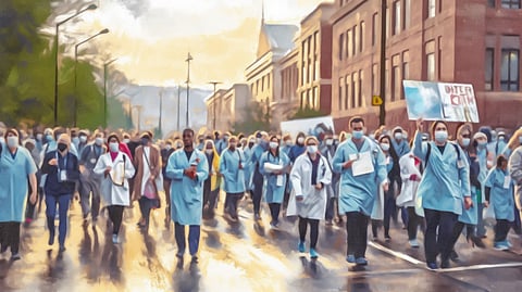 Doctors NHS strike watercolor style created with generative AI technology