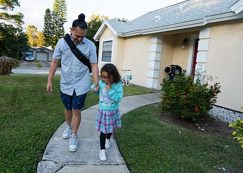 Alex Balmes, a 32-year-old heart failure survivor from Orlando, FL, enjoys walks with his daughter after receiving a Left Ventricular Assist Device (LVAD) implant. The surgical procedure places a mechanical pump in the patient’s chest to help move blood through the body.