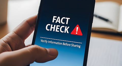 Smartphone displaying fact check text emphasizing the importance of verifying information