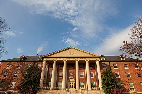 xterior view of the main historic building (Building 1) of National Institutes of Health (NIH) inside Bethesda campus. NIH funds majority of biomedical research in USA