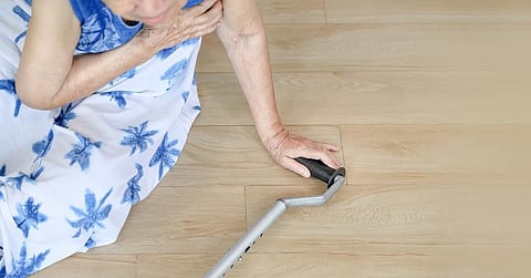 elderly woman falling down at home