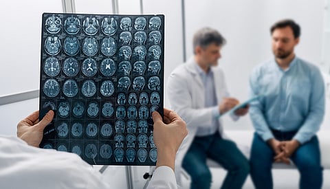 Stroke patient talking to doctor