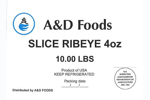Example of A&D Foods label involved in meat recall