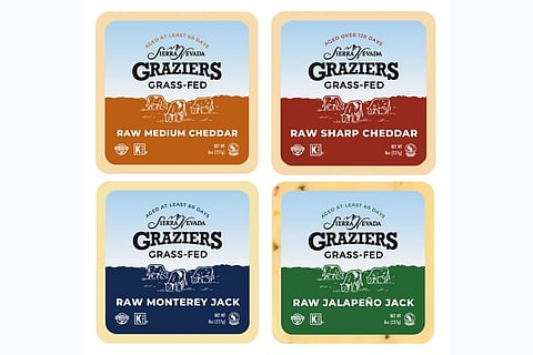 Recalled Sierra Nevada Graziers grass-fed raw milk cheeses: medium cheddar, sharp cheddar, jalapeno jack, and Monterey jack