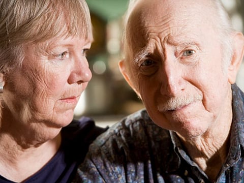 Close Up Portrait of Worried Senior Couple