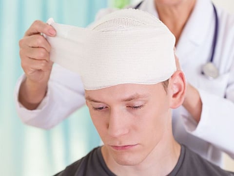 Young man with trauma of the head