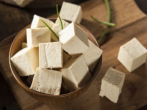 Organic Raw Soy Tofu on a Background