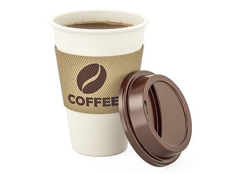 Disposable cup of coffee, 3D rendering isolated on white background