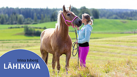 Isbergin sydän sykkii suomenhevosille. Markin Mimmi pääsi poseerauskaveriksi.