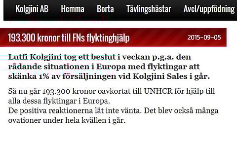 Lutfi Kolgjinin kotisivuilla uutisoitiin lahjoituksesta.