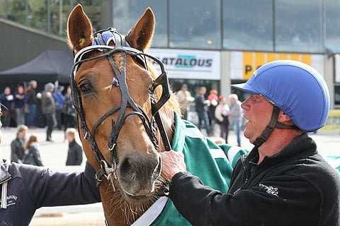Leo Mönttinen on menestynyt mm. kuvan Pyörylän Paronin kanssa. Keskiviikkona tallin valttikortti on Dalton Hoss.