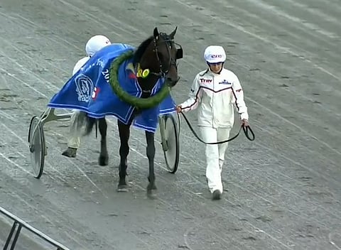 Cokstile seppelöitiin Derbyvoittajaksi sunnuntaina Norjassa. Kuva: Rikstoto Direkte