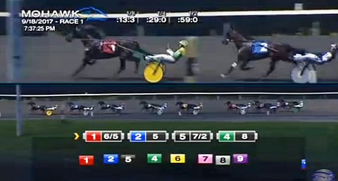 Tokarev johti takasuoralla, mutta sitä varjostanut Hab Faith kiri loppusuoralla voittoon. Kuva: Mohawk live streaming