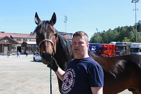 Timo Lahti ja Hollywood Hills tutkivat mielenkiinnolla Solvallan tallialuetta. Lähitulevaisuudessa myös Pitch Perfect saatetaan nähdä Solvallassa. Kuva: Totofoto