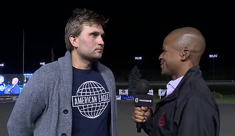 Marcus Melander kertoi Woodbinen voittajahaastattelussa viihtyvänsä Kanadassa mainiosti. (Kuva: Woodbine Replays)