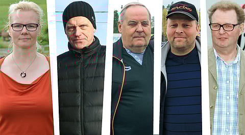 Hippoksen hallitukseen pyrkivät Anne Laitinen, Tuomo Ojanperä, Matti Rajaharju, Harri Voutilainen ja Juha Wikman. Kuvat: Juha Erola, Jarno Unkuri, Stiina Ikonen, Pinja Kyöstilä.