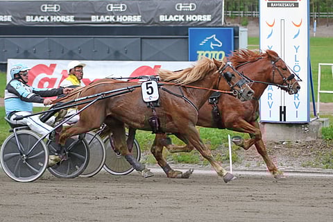 Numerolla 5 kilpaillut Valtija hiillosti keulassa juosseen Villiheikin rinnalla, muttei päässyt ohi.