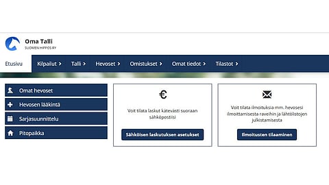 Sähköisen laskutuksen ja hyödylliset ilmoitukset pystyy tilaamaan Oma Tallin etusivulta.