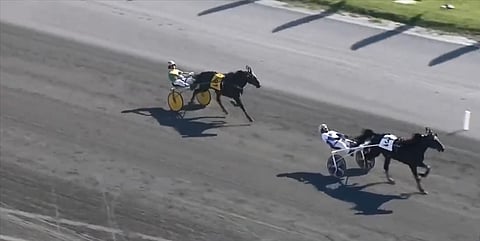 Cokstile voittaa Yonkers Internationalin 2022. Back Of The Neck  jäi neljän hevosen mitan päähän. Kuvankaappaus: