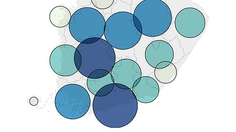 Mitä tummempi väri, sitä enemmän hevosenomistajia.