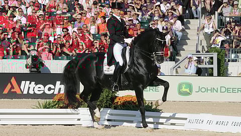 Totilas puhutti silloin ja Totilas puhuttaa yhä.  Kuva otettu Kentuckyn MM-kisoissa vuonna 2010. 