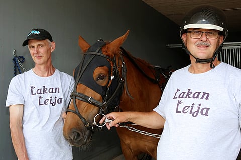 Lakan Leija on Tuomaalan veljesten silmäterä. Mikko Tuomaala (vas.) omistaa, Erkki Tuomaala (oik.) valmentaa.