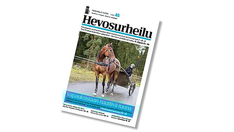 Hevosurheilun kansikuvahevosena on Where's The Party rattaillaan Katariina Nurmonen.