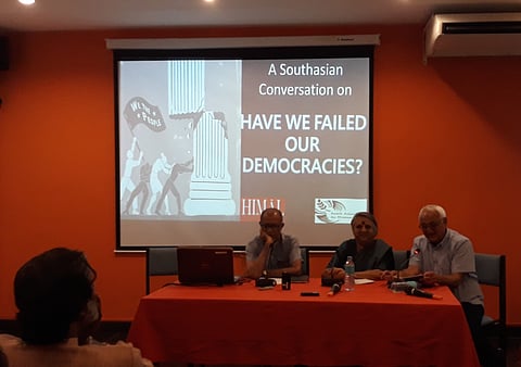 L to R: Jayadeva Uyangoda, Khushi Kabir, Kanak Mani Dixit