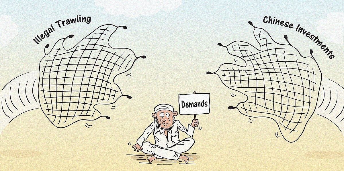 Gwadar is a key location in the China-Pakistan Economic Corridor but locals say that they are excluded from any benefits that the development supposedly brings. Cartoon by Gihan de Chickera.
