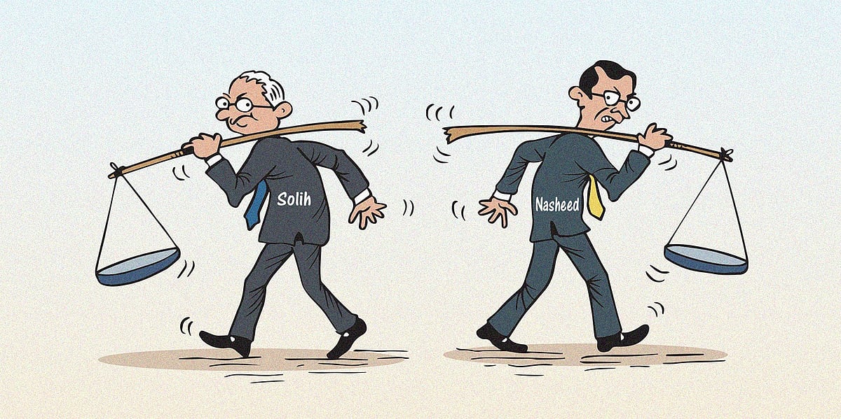 In the Maldives, Mohammed Nasheed has submitted an application to register a new party called "The Democrats", the culmination of a tussle within the ruling Maldivian Democratic Party ahead of presidential polls. Cartoon by Gihan de Chickera