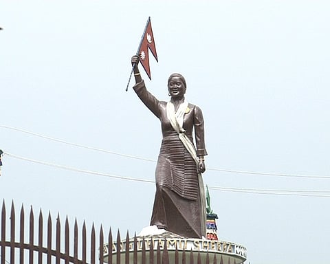 Statue of Pasang Lhamu Sherpa, a Nepali mountain climber.