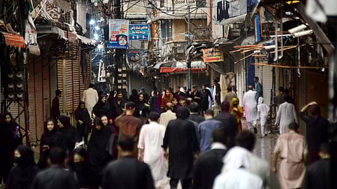 A crowded bazaar in Peshawar in 2024. 