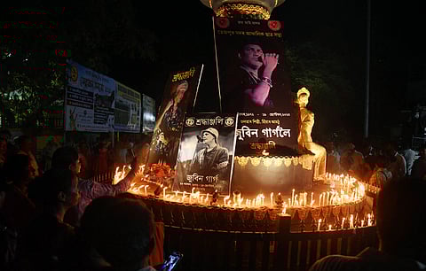 A candlelit commemoration of Zubeen Garg in Assam. Garg’s death – like his art – drew the people of Assam together across religious, class and caste lines. The singer often declared that he had no caste, no religion. 