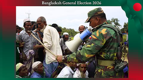 A soldier tries to control Rohingya people as they wait for relief at the Balukhali refugee camp. All major political forces in Bangladesh – past, present and emerging – have used the promise of Rohingya repatriation not as the fulfilment of a humanitarian obligation but as political performance for their own benefit. 