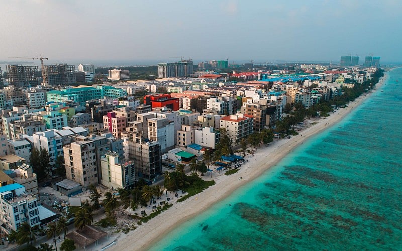 Buildings along the coast of the Maldives’ capital, Malé.