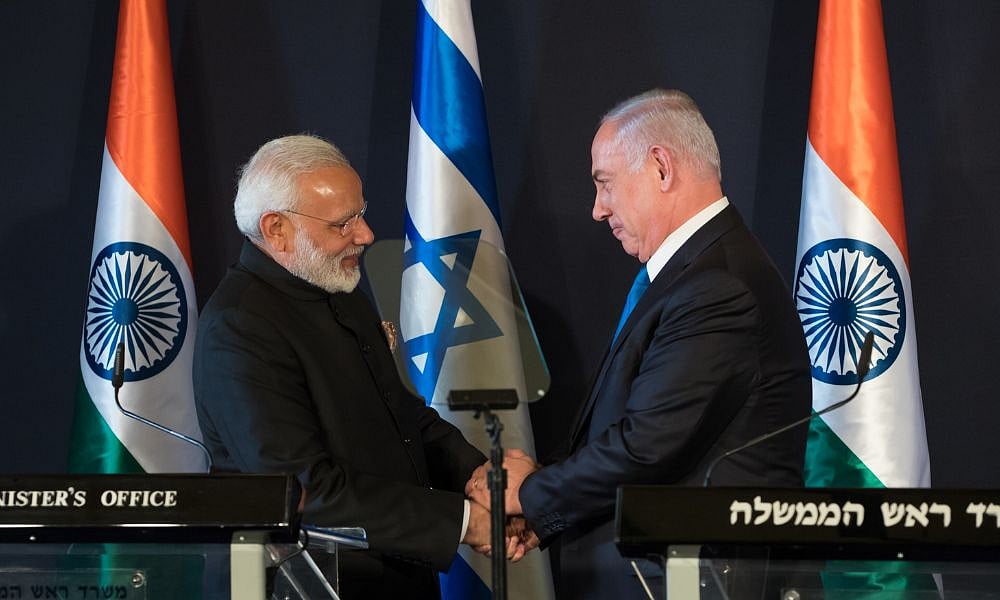 Narendra Modi (left) and Benjamin Netanyahu (right) in Jerusalem in July 2017. 