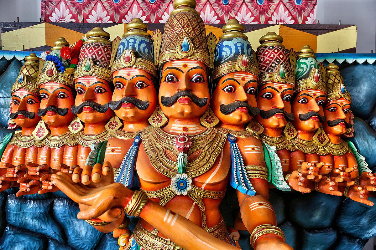 The ten-headed figure of Ravan at the Munneswaram temple in north-western Sri Lanka. 