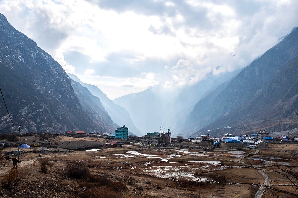 The newly rebuilt Langtang village, 100 metres further up the Langtang Valley from the original settlement destroyed by Nepal