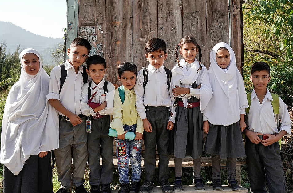School children in Anantnag district, Jammu and Kashmir. Research shows that the prevalence of post-traumatic stress disorder among children in the region has increased in the last two decades.