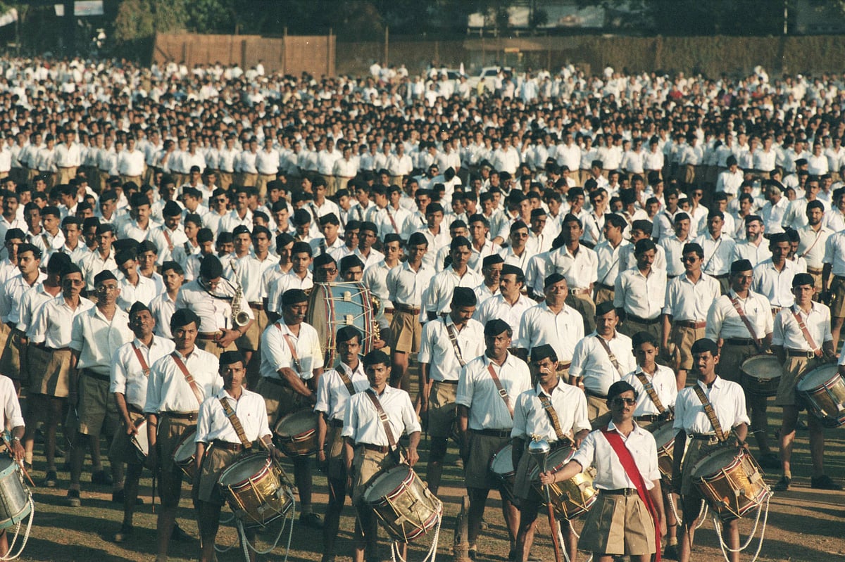 A 2008 march of the Rashtriya Swayamsevak Sangh, the main force behind the rise of Hindu nationalism in India
